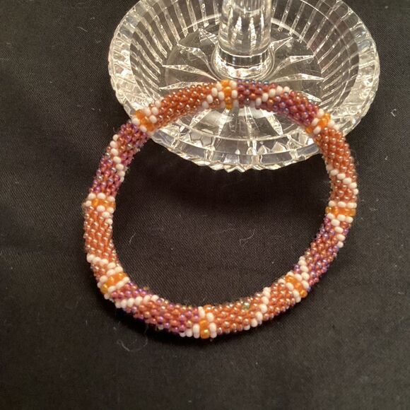 Beaded Bangle Bracelet in Corals and White - Picture 5 of 5